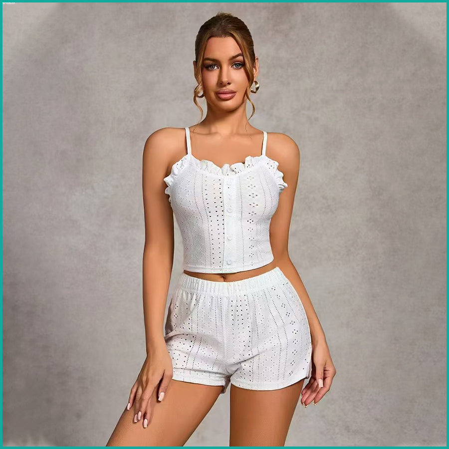 Plain Ladies Crop Top Shorts Set - White