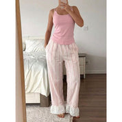 Strips Sleeveless Ladies Pajama Set - Pink