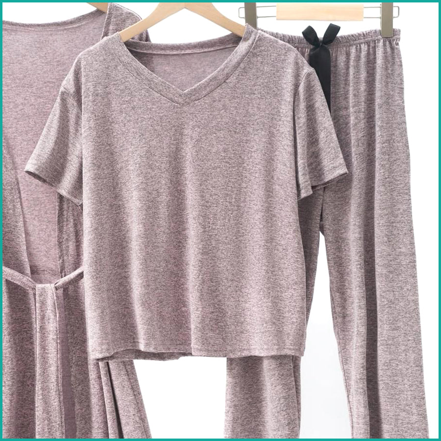 Plain Ladies Loungewear 3 Pcs Set - Purple