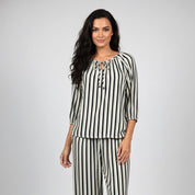 Lines Ladies Linen Pajama Loungewear - Black White