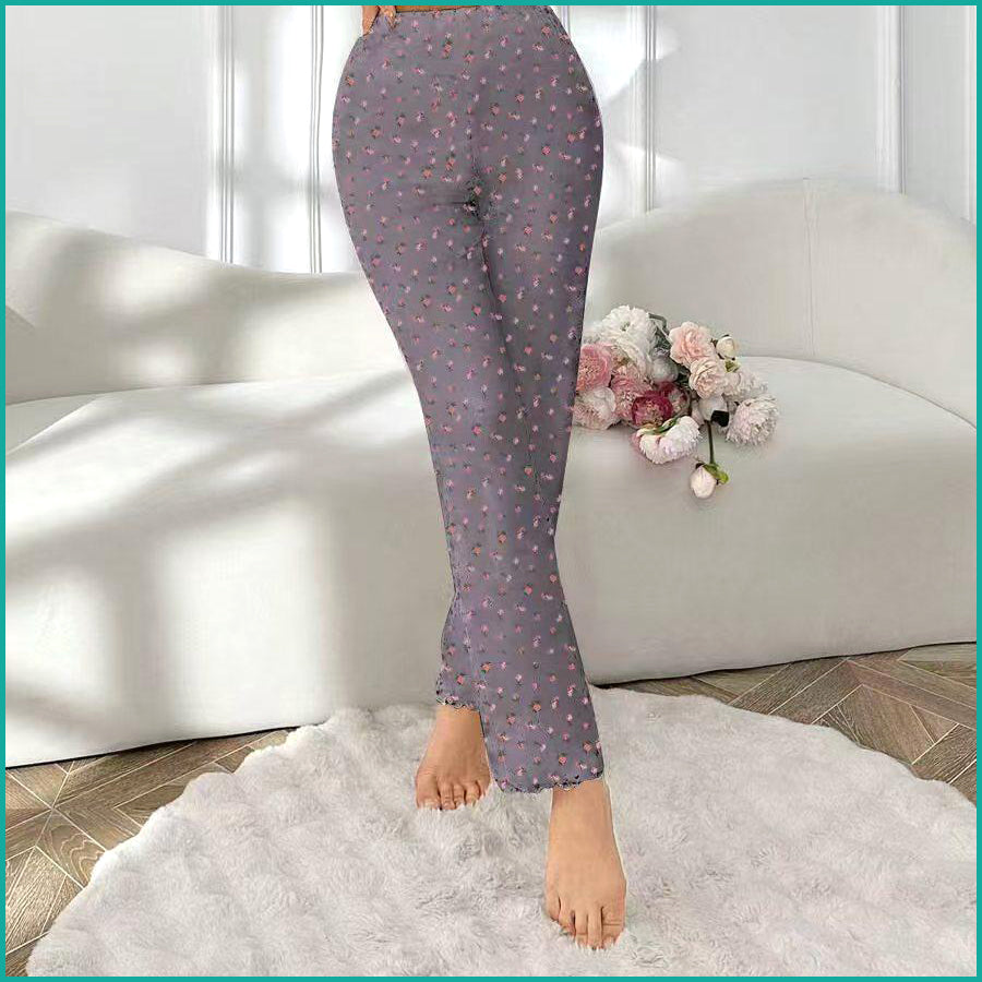 Mini Floral Ladies Loungewear Pajama Set - Grey