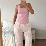 Strips Sleeveless Ladies Pajama Set - Pink