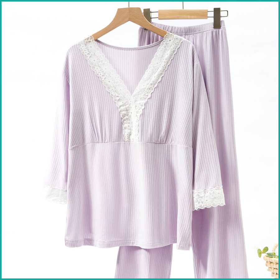 Ladies Loungewear with a Touch of Lace - Lavender