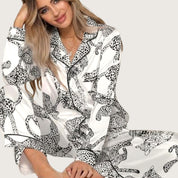 Tiger Print Ladies Pajama Set - White