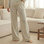 Mini Cute Flower Ladies Loungewear Pajama Set - Grey