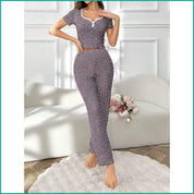 Mini Floral Ladies Loungewear Pajama Set - Grey