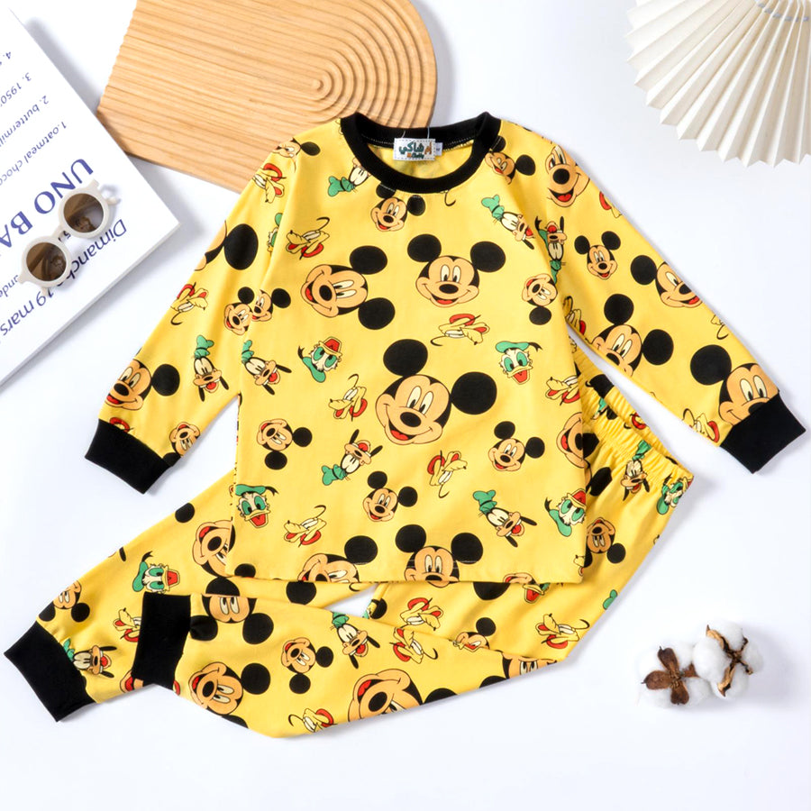 Mickey Home Boys Full Sleeves Pajama Set - Yellow