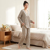 All Floral Ladies Pajama Set - Light Brown