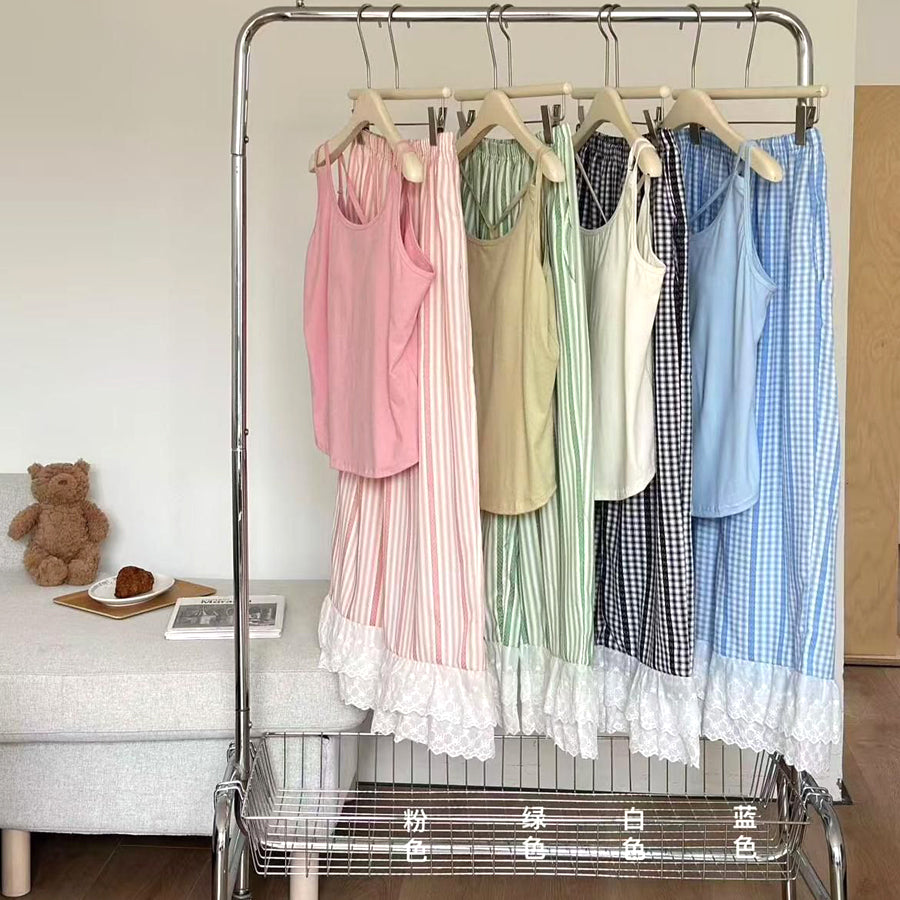 Strips Sleeveless Ladies Pajama Set - Pink