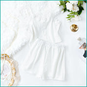 Plain Ladies Crop Top Shorts Set - White