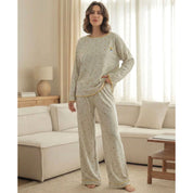 Mini Cute Flower Ladies Loungewear Pajama Set - Grey