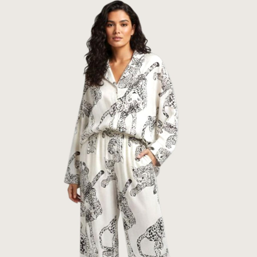 Tiger Print Ladies Pajama Set - White