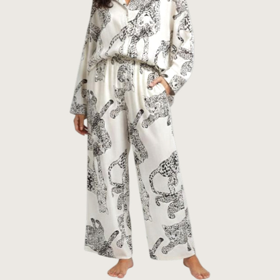 Tiger Print Ladies Pajama Set - White