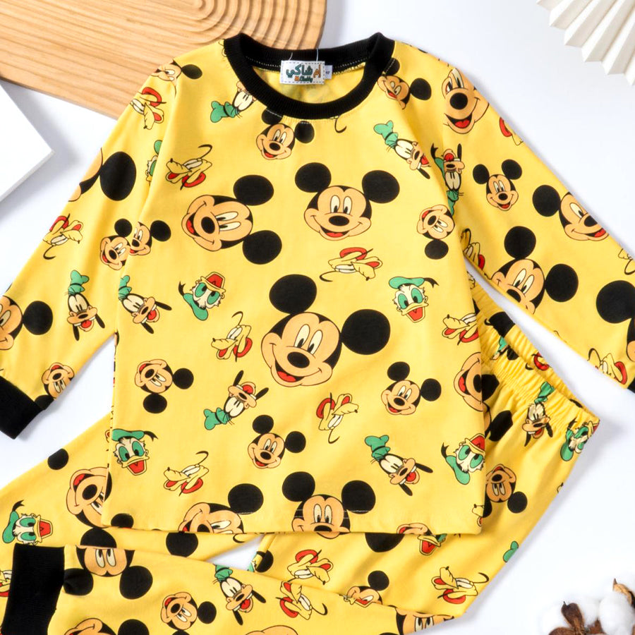Mickey Home Boys Full Sleeves Pajama Set - Yellow