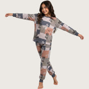 Tiles Girls Full Sleeves Pajama Set - Multicolor