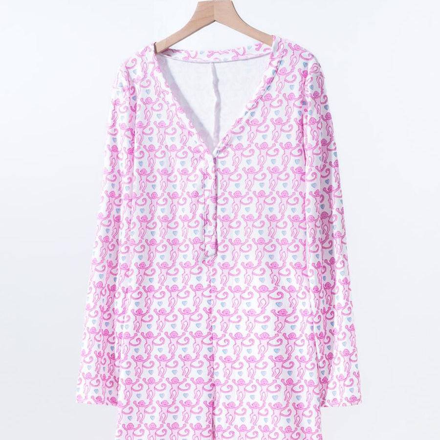 Happy Ladies Overall Pajama One Pcs Set - Pink