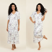 Ladies Cotton Nightgown with Lace Neckline - White