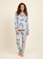 Fav Stitch Ladies Cotton Front Open Pajama Set - Grey