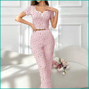 Mini Floral Ladies Loungewear Pajama Set - Baby Pink