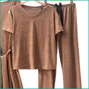 Plain Ladies Loungewear 3 Pcs Set - Brown