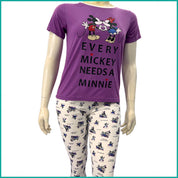 Mickey Minnie Ladies Pajama Set - Purple White