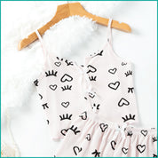 Love Ladies Crop Sleeveless T-Shirt with Shorts - Pink