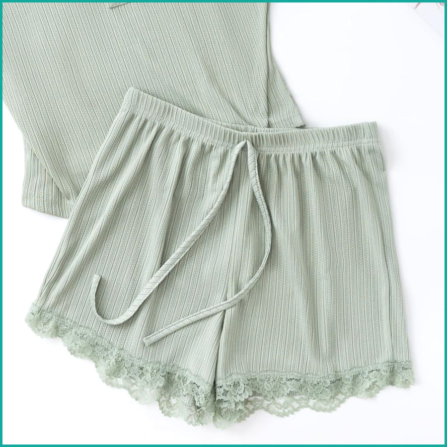 Plain 2 Buttons Ladies Shorts Set - Green