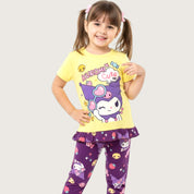 Kuromi Girls Leggings Set - Yellow Purple