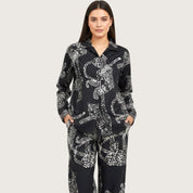 Tiger Print Ladies Pajama Set - Black