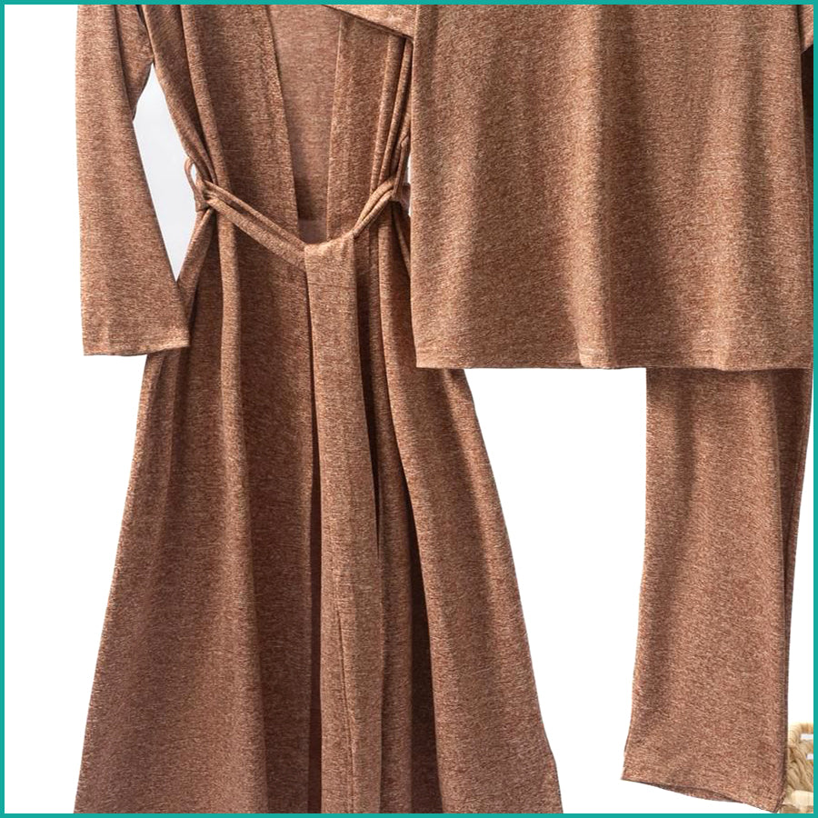 Plain Ladies Loungewear 3 Pcs Set - Brown