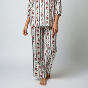 Floral line Ladies Linen Pajama Loungewear - White