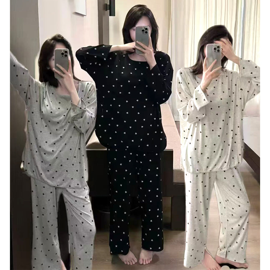 Heart Love Ladies Cotton Lycra Loungewear - Grey