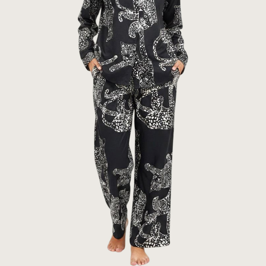 Tiger Print Ladies Pajama Set - Black