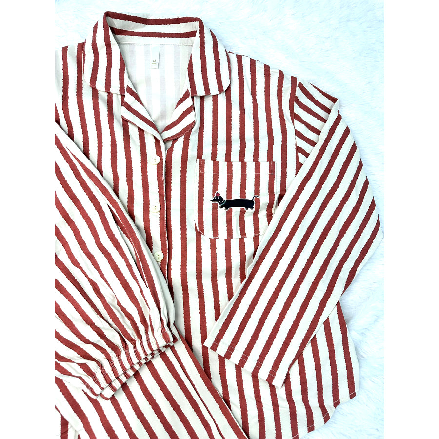 Puppy Strips Ladies Pajama Set - White