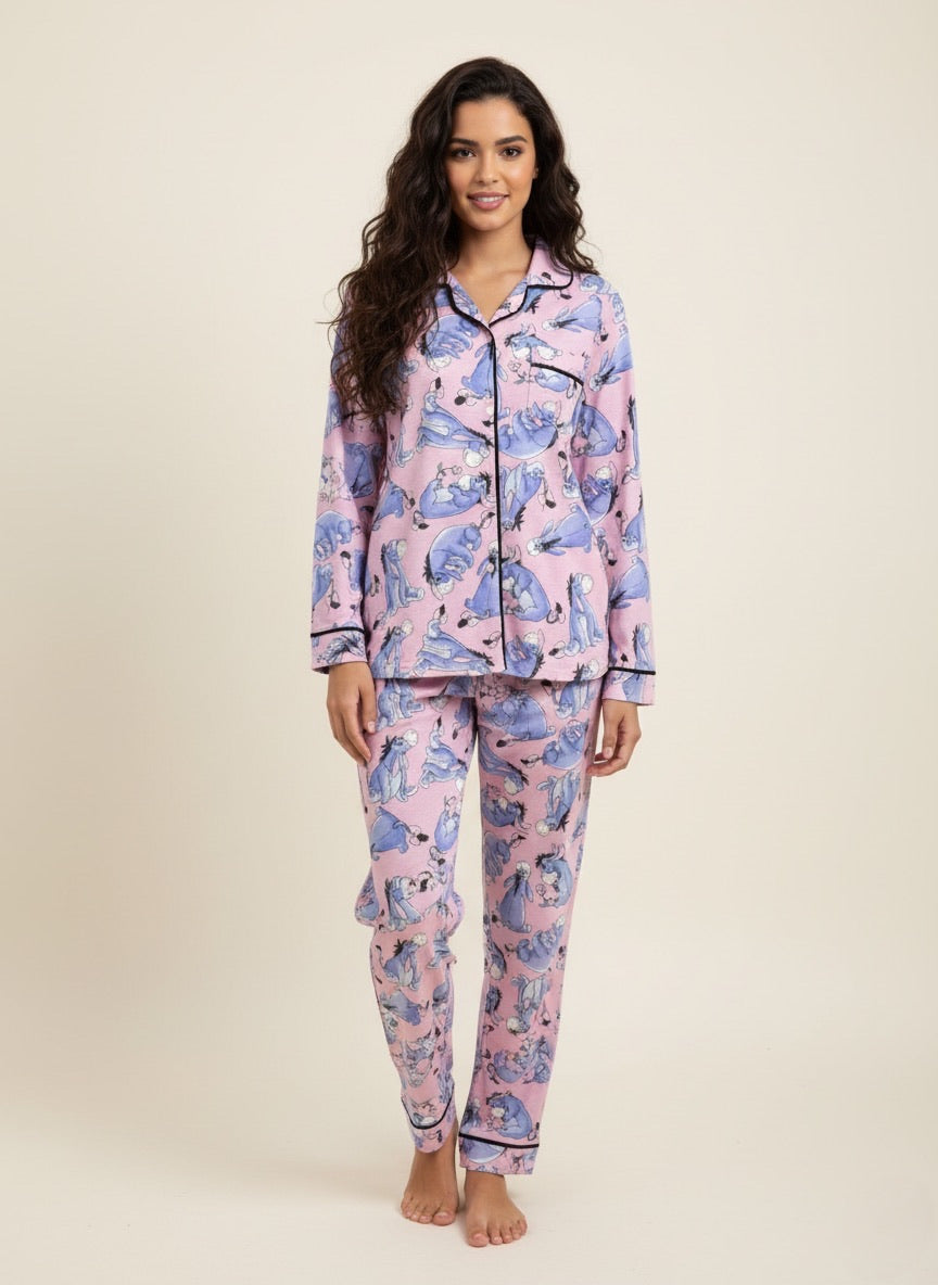 Eeyore Ladies Cotton Front Open Pajama Set - Pink