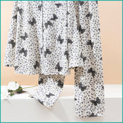 Short Bow Full Sleeves Pajama Set Fine Material - White