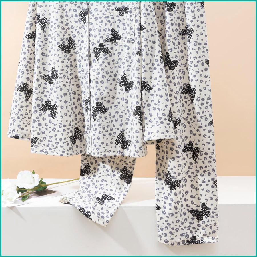 Short Bow Full Sleeves Pajama Set Fine Material - White