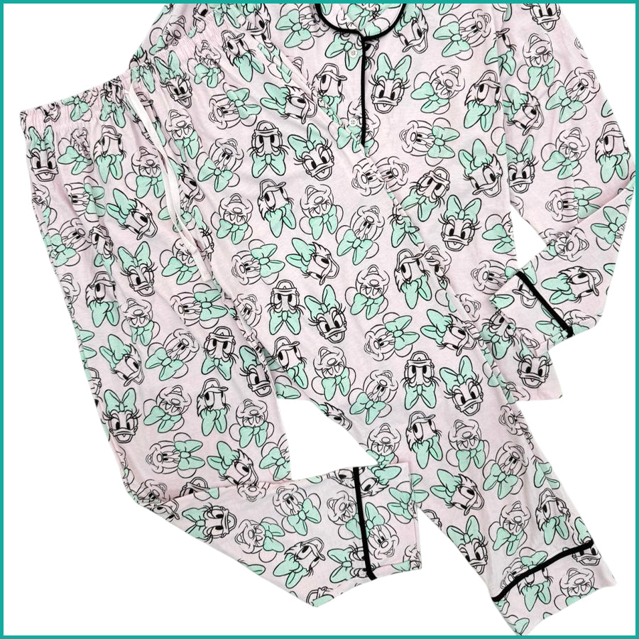 Minnie Daisy Ladies Cotton Front Open Pajama Set - Pink