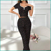 Mini Floral Ladies Loungewear Pajama Set - Navy