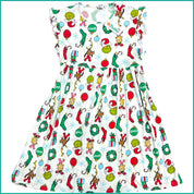 Christmas Grinch Ladies Cotton Dress - White