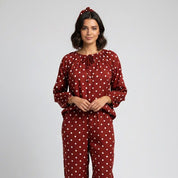 All Dots Ladies Linen Pajama Loungewear - Red
