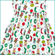 Christmas Grinch Ladies Cotton Dress - White