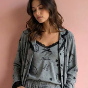 Hello Kitty Ladies 3 Pcs Pajama Set - Dark Grey