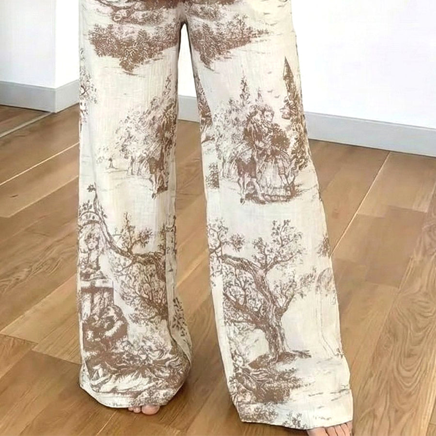 Brown Design Ladies Front Open Pajama Set - White