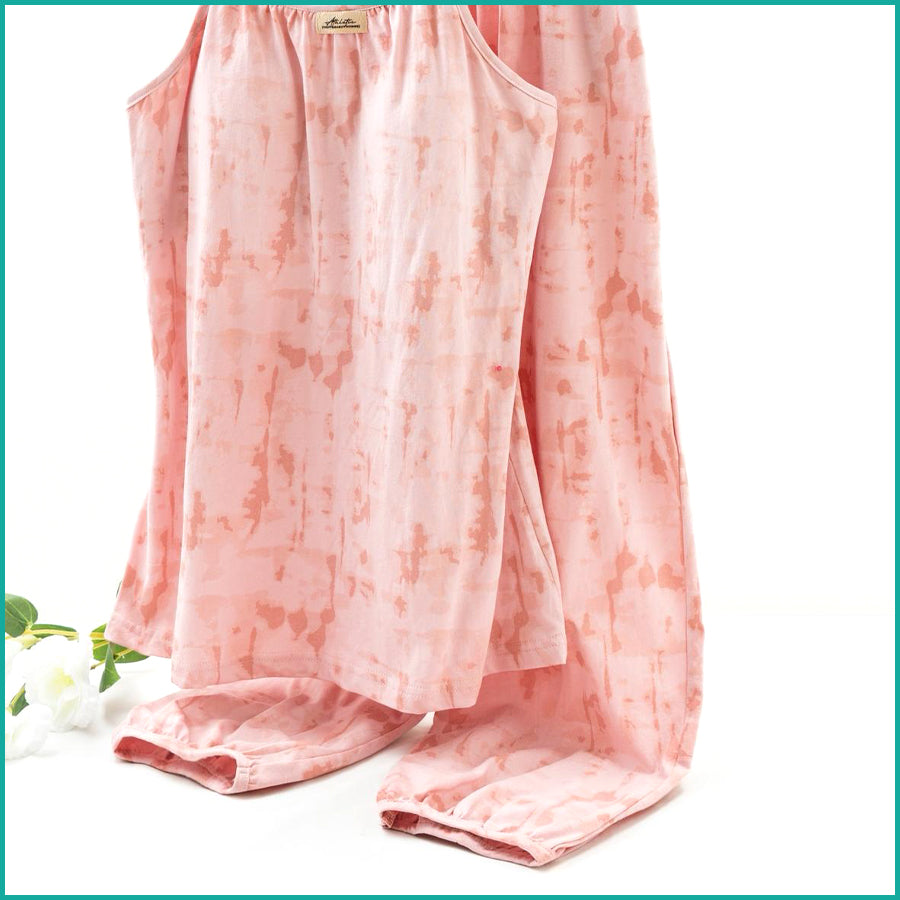 Tie-Dye lounge Set built-in Padded Camisole and Flowy Wide-Leg Pant - Pink