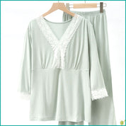 Ladies Loungewear with a Touch of Lace - Green