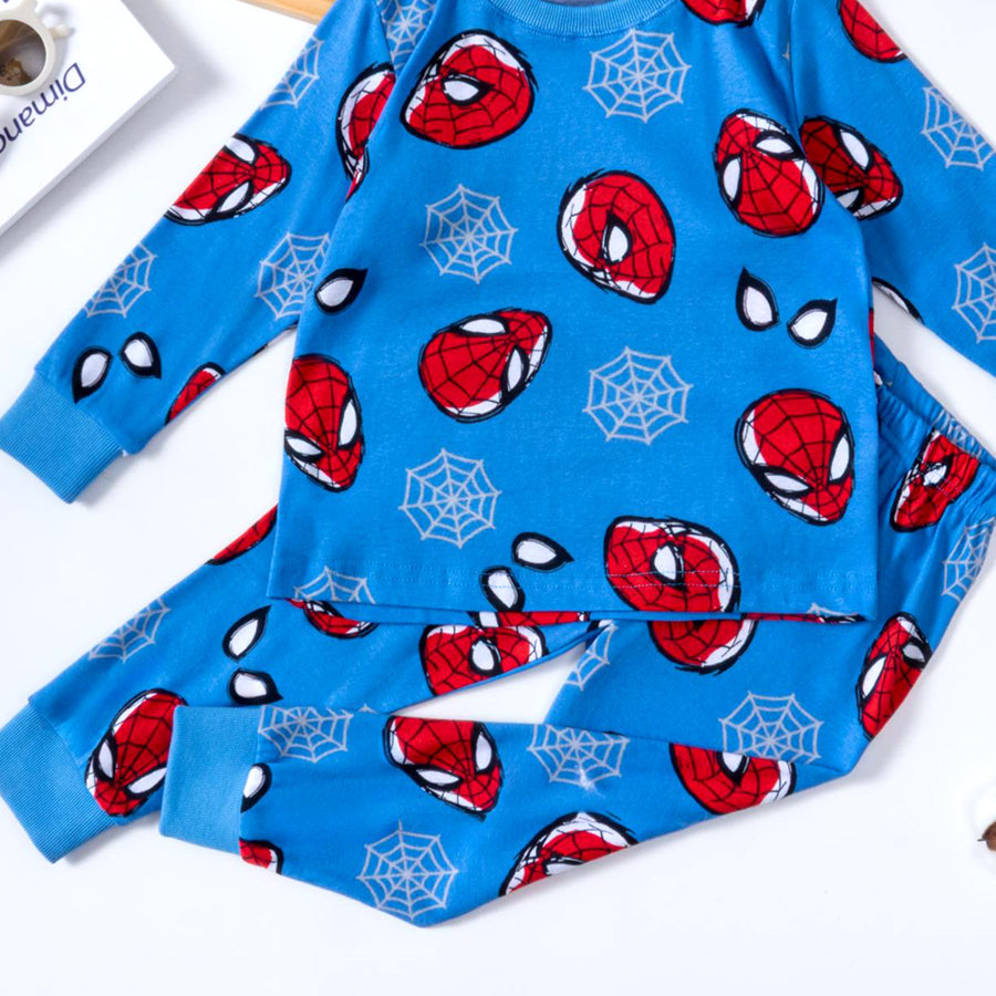 Spiderman Web Boys Full Sleeves Pajama Set - Blue