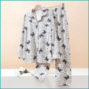 Short Bow Full Sleeves Pajama Set Fine Material - White