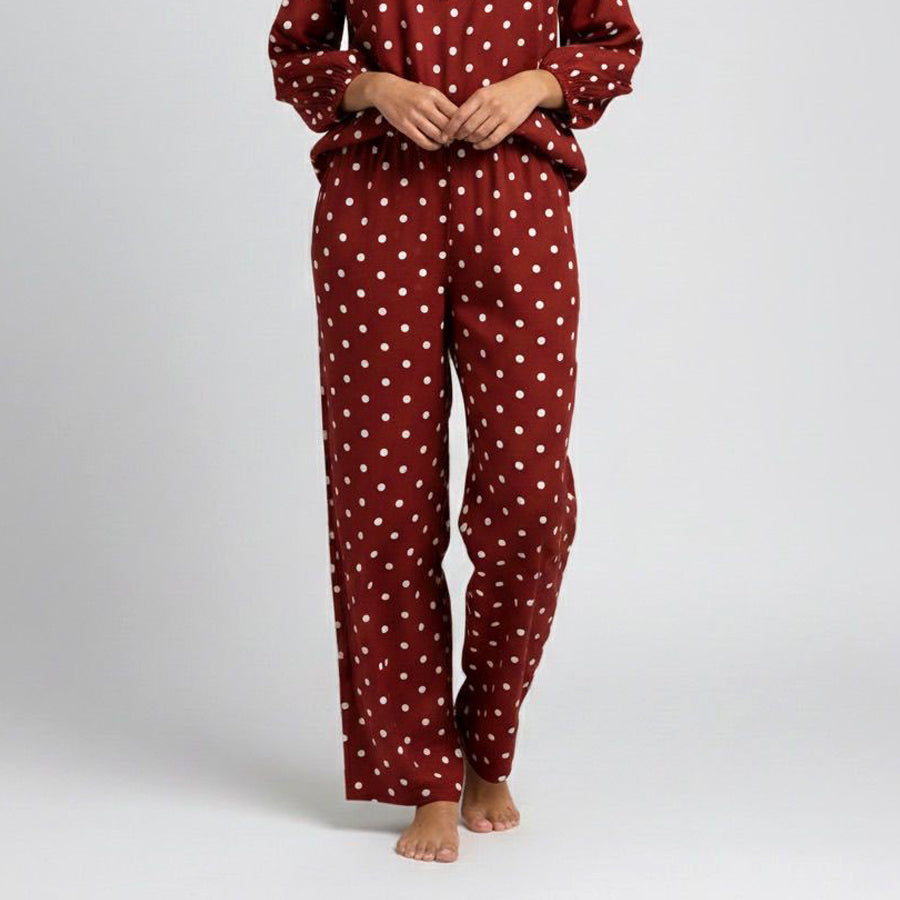 All Dots Ladies Linen Pajama Loungewear - Red