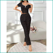 Mini Floral Ladies Loungewear Pajama Set - Navy